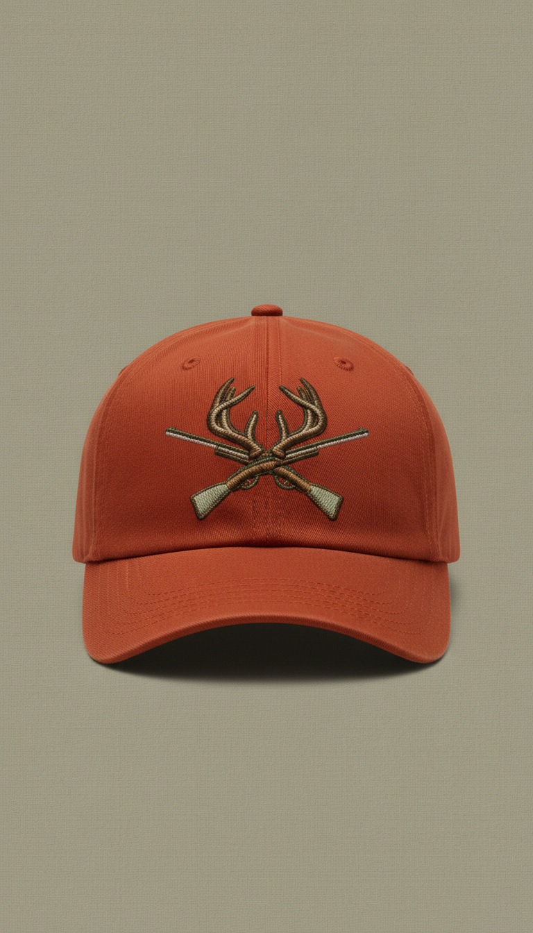 Rust Orange Embroidered Hunting Icon Cap
