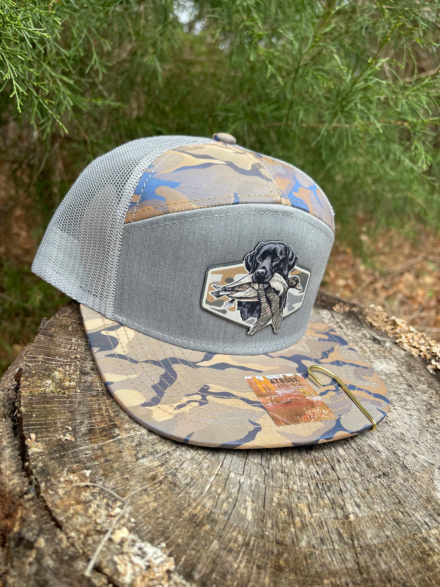 Blue/Gold Camo/Grey Kamel 707 7 Panel Duck Dog Patch