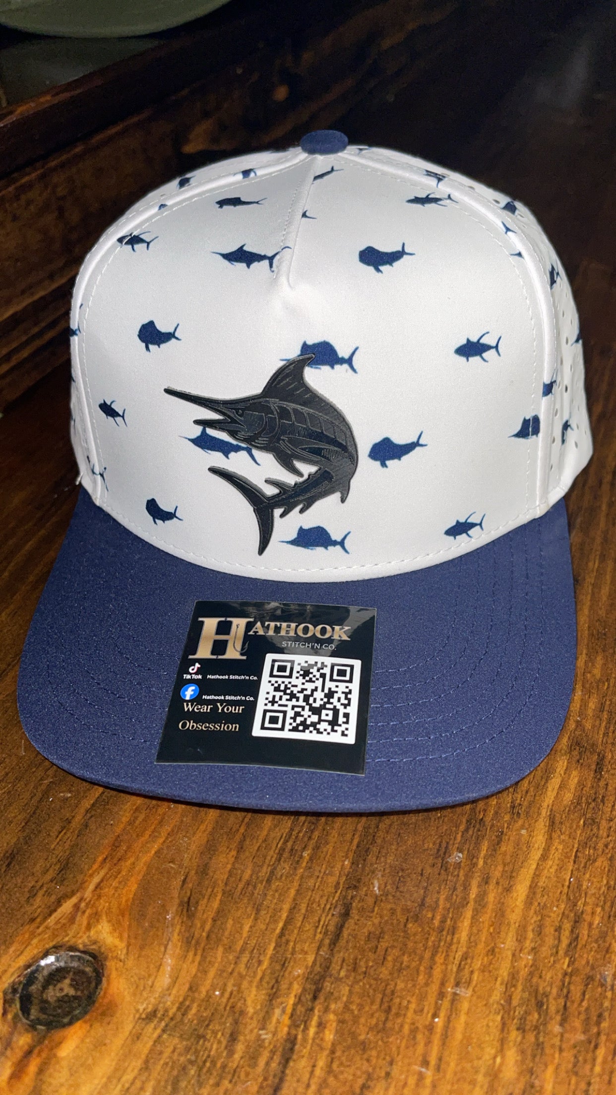 Youth Navy/White Saltwater Fishing Acrylic Fish Logo