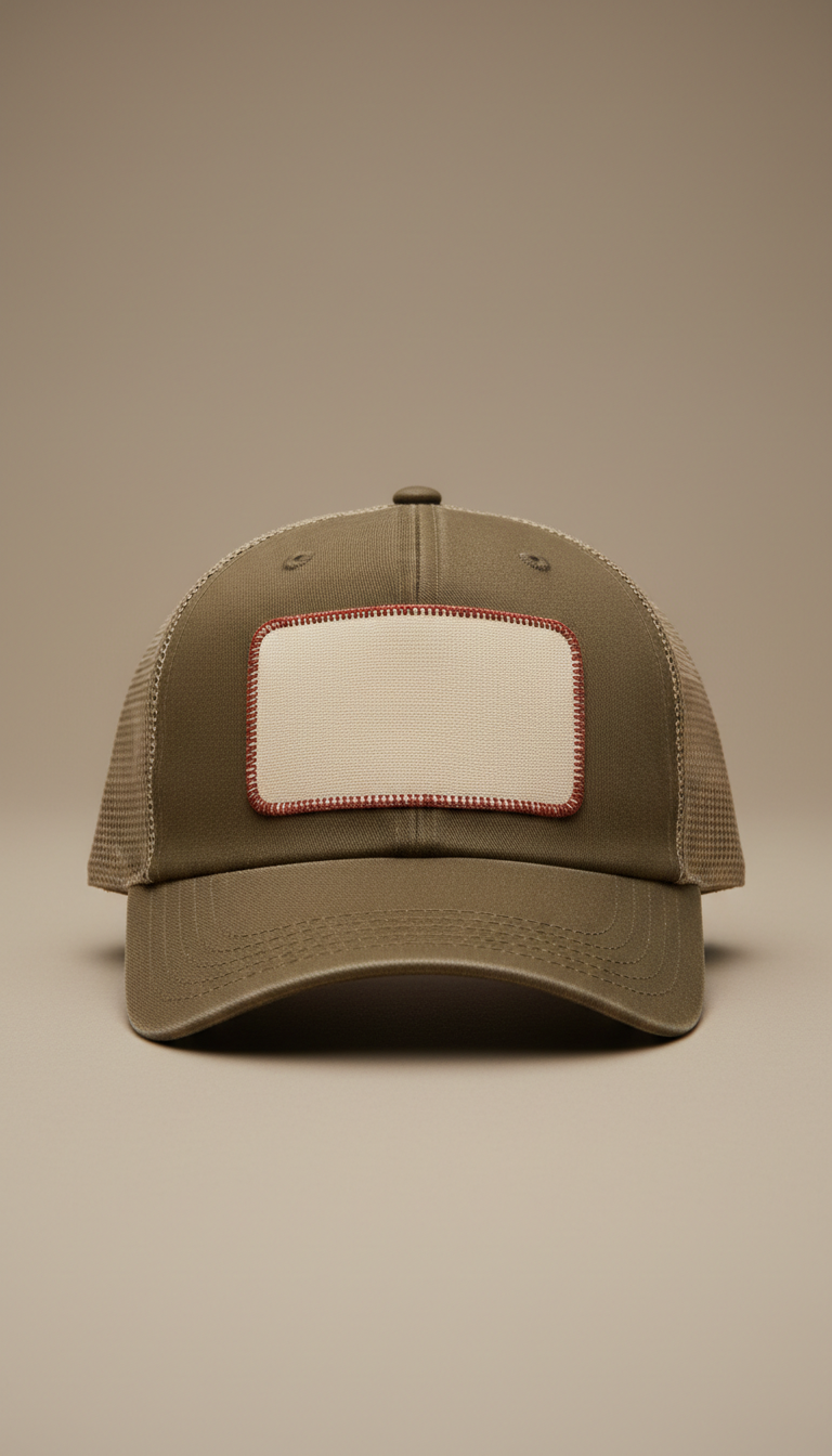 Field Khaki Mesh-Back Trucker With Slogan Patch
