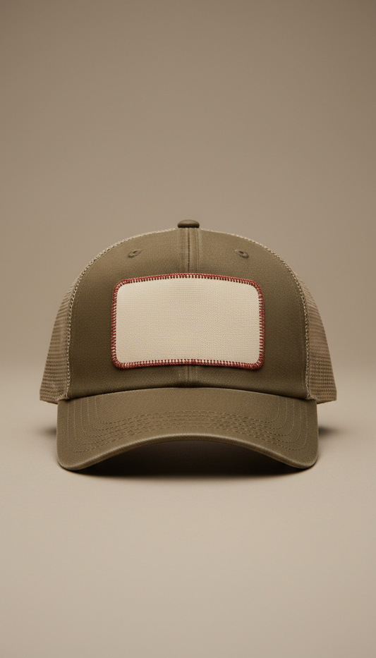 Field Khaki Mesh-Back Trucker With Slogan Patch