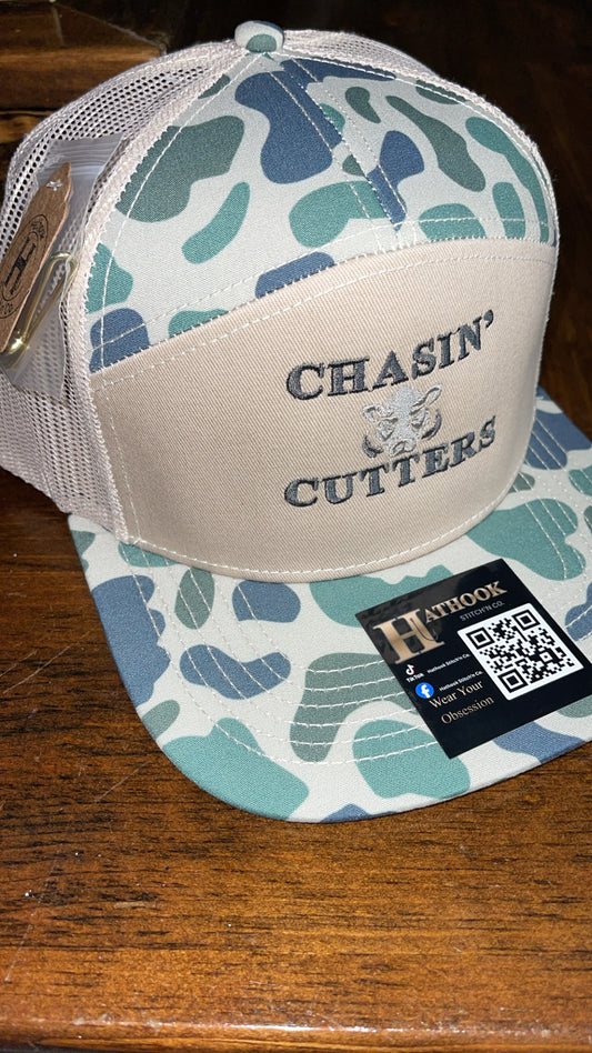 Green/Tan 7 Panel Chasin' Cutters Embroidered logo
