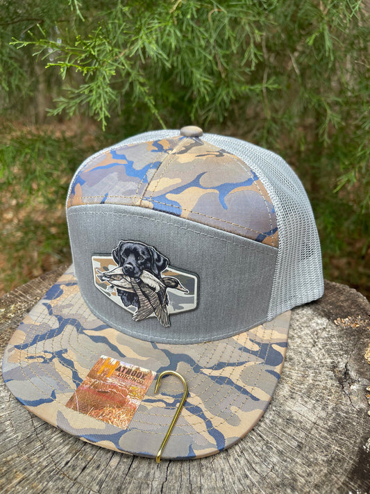 Blue/Gold Camo/Grey Kamel 707 7 Panel Duck Dog Patch