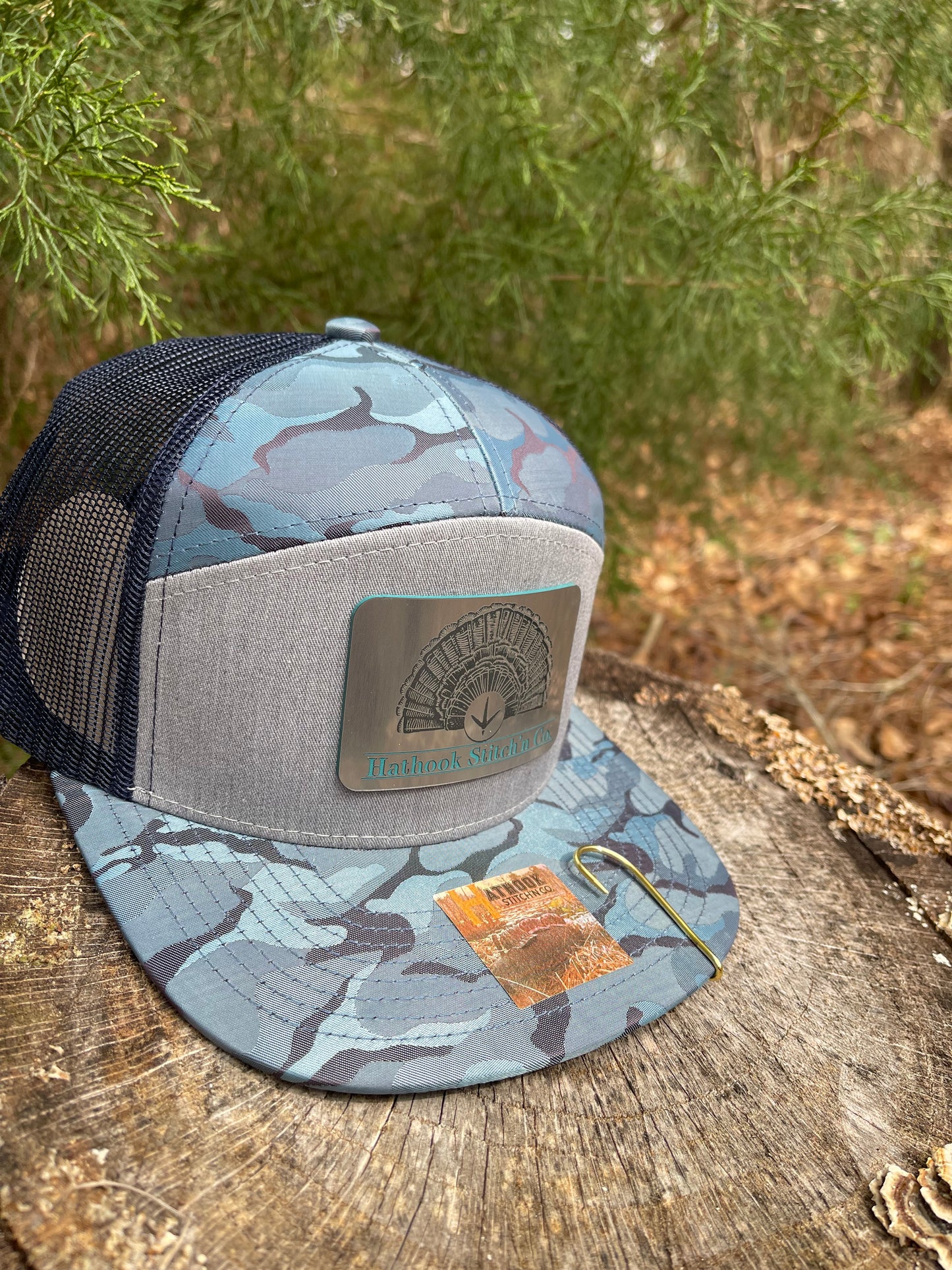 Teal Camo/Navy/Grey Kamel 707 7 Panel Acrylic Patch Hat